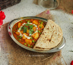 Aloo Matar Masala + Plain Tawa Roti (1 Piece)