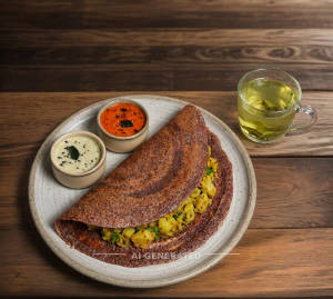Ragi Masala Dosa + Green Tea