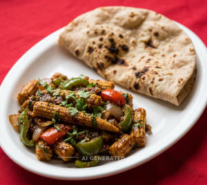 Baby Corn Chilli + Tandoori Roti (1 piece)