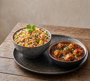 Mixed Chilli Garlic Fried Rice & Chicken Manchurian Gravy