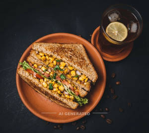 Corn Masala Sandwich + Lemon Iced Tea