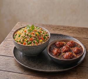 Veg Fried Rice & Hot Garlic Chicken Gravy 