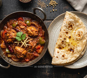 Chicken kadai [half] + Butter roti (1 piece)