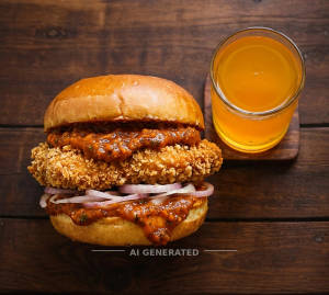 Crispy Chicken burger + Campa orange flavoured 200Ml