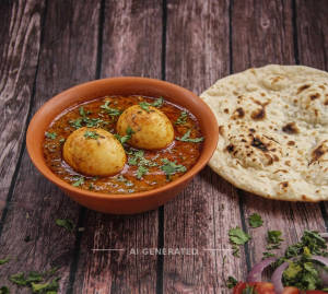 Egg Curry (2pcs) + Plain Tandoori Roti (1 piece)
