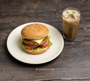 Veg Cheese Aloo Tikki Burger + Cold Coffee