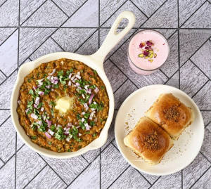 Masala Pav Bhaji + Rose Lassi