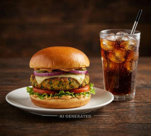 Veg Burger + Soft Drinks