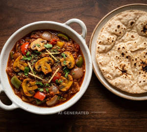 Mushroom Kadai + Chapati (1 piece)