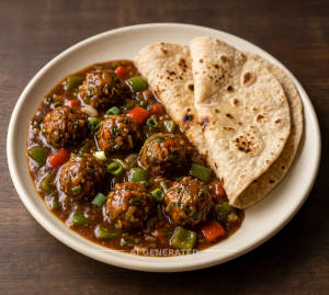 Veg Manchurian Gravy + Tawa Roti (2 pieces)