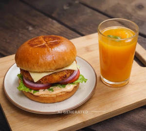Aloo Tikki Cheese Burger + Real Juice ( 180Ml )