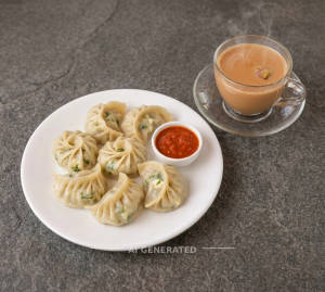 Steam paneer momo + Adarak tea