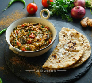 Baingan Bharta + Tandoori Roti (2 pieces)