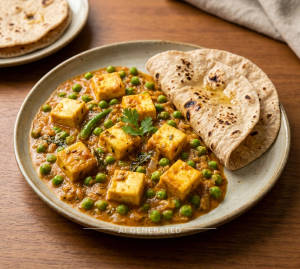 Matar Paneer + Tawa Roti (2 pieces)