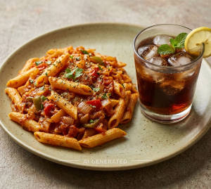 Masala Pasta + Colddrinks In Glass