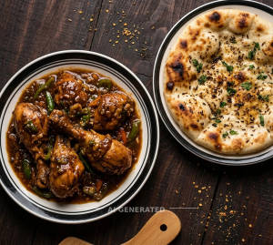 Chicken chilli gravy [4 pieces] + Masala kulcha (1 piece)