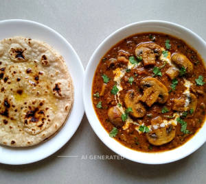 Mushroom Masala + Roti (1 piece)