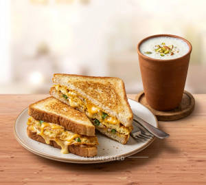 Bread Omelette Cheese + Sweet Lassi