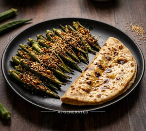 Grilled Kurkure Bharwan Masala Bhindi (Sesame Pil) + Ghee Tawa Roti (1 piece)