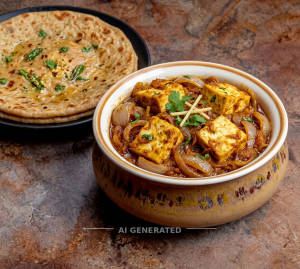 Paneer do pyaja half [4 pieces] + Paneer paratha [1 piece]