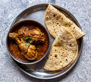Chicken Curry (2pc) + Tawa Roti (2 pieces)