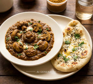 Mushroom masala + Butter Kulcha (1 piece)