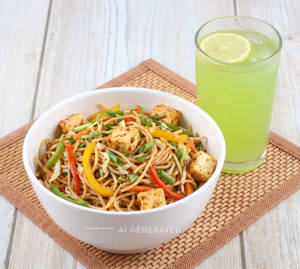 Paneer noodles + Monster lemon [200 ml]