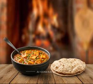 Matar Paneer + Plain Roti (1 Piece)