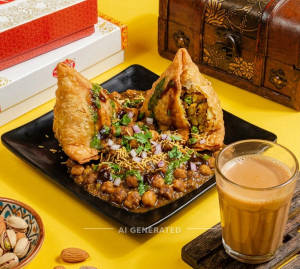 Chole Samosa + Golden tea