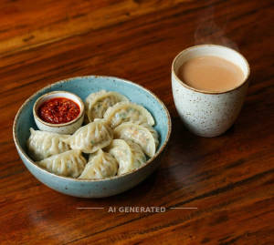 Veg momos steamed + Tea