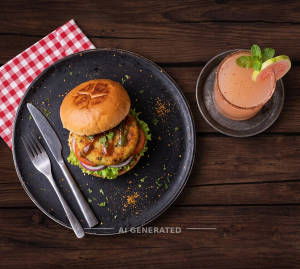 Aloo Tikki Burger + Chilli Guava Mocktail
