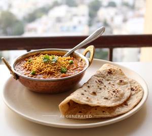 Sev Bhaji + Plain Tawa Roti (2 Pieces)