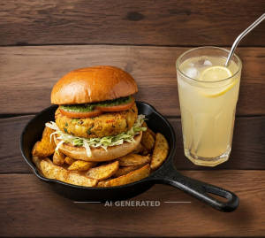 Aloo Tikki Burger + Shikanji