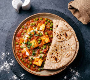 Special Matar Paneer + Tawa Roti (2 pieces)