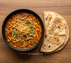 Sev Bhaji + Tawa Plain Roti (2 Pieces)