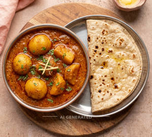 Aloo Dum Kashmiri + Tawa Roti (Butter) (1 piece)