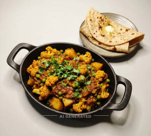 Aloo Gobi Matar + Tawa Palin Roti (2 pieces)