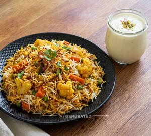 Veg Biryani + Sweet lassi