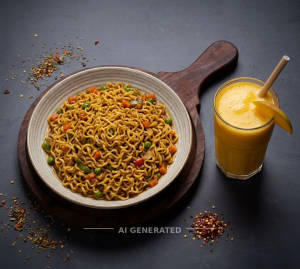 Veg maggie + Mango smoothies