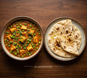 Matar Paneer + Tandoori Roti (1 piece)