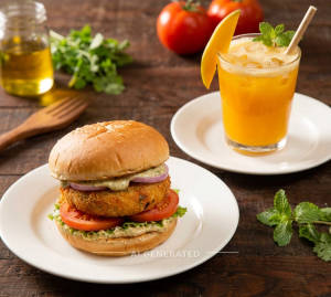 Veg street burger + Mango mocktail