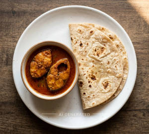 Rui Fish Curry [2 Pieces] + Roti [2 Pieces]