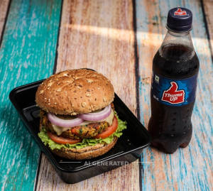 Veg Supreme Burger + Thumbs Up Soft Beverage [300 ml]