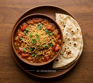 Sev Bhaji + Tawa Roti (2 pieces)