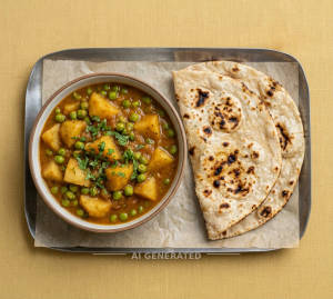 Aloo Mutter + Tandoori Roti (Plain) (2 pieces)