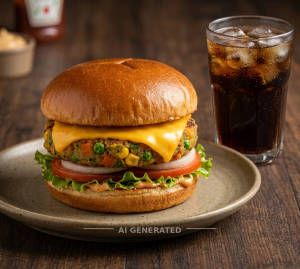 Veg Cheese Buregr + Soft Drinks