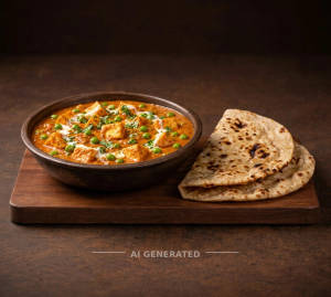 Matar Paneer + Tanduri roti (2 pieces)