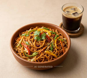 Veg Schezwan Noodles + Cold Coffee