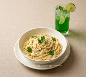 Alfredo White Sauce Pasta [Serves 1] + Green Freedom Mocktail