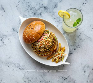 Chowmein Tikki Burger + Lemonade